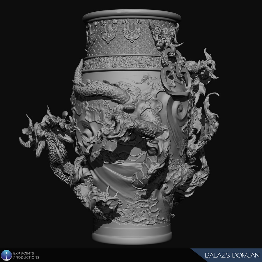 [国语-Balazs_Domjan经典]Zbrush2021超精细古董中国龙花瓶