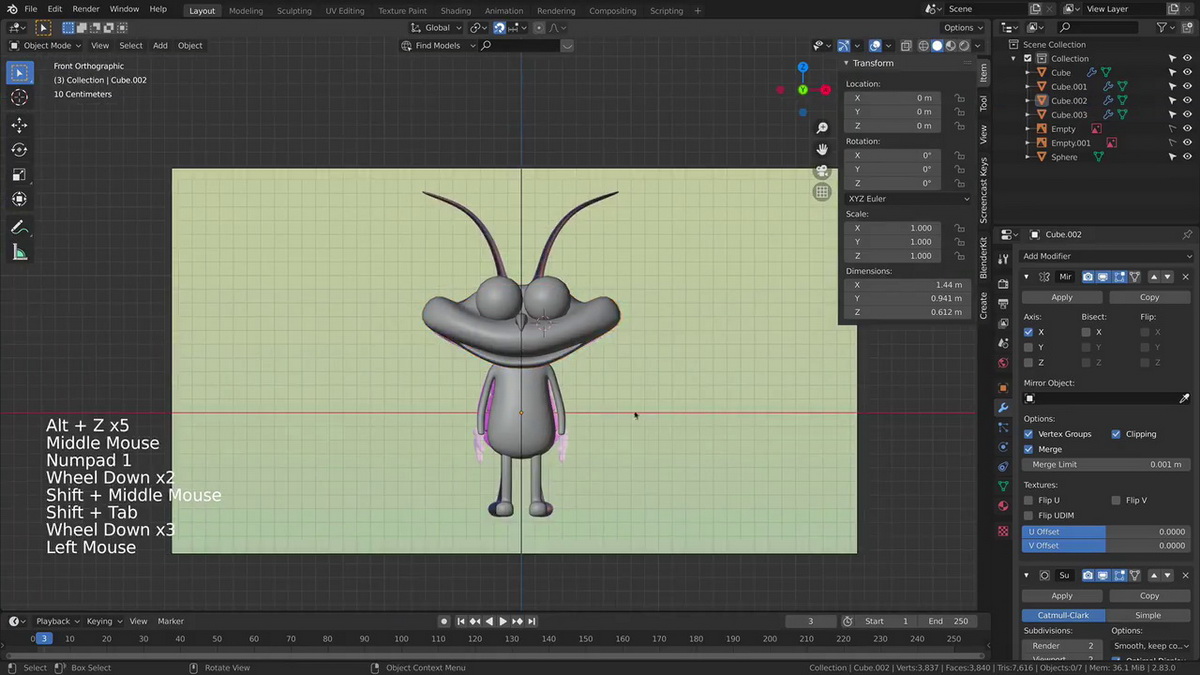 [国语-Zerina3D系列]blender2.8卡通角色 Joey制作