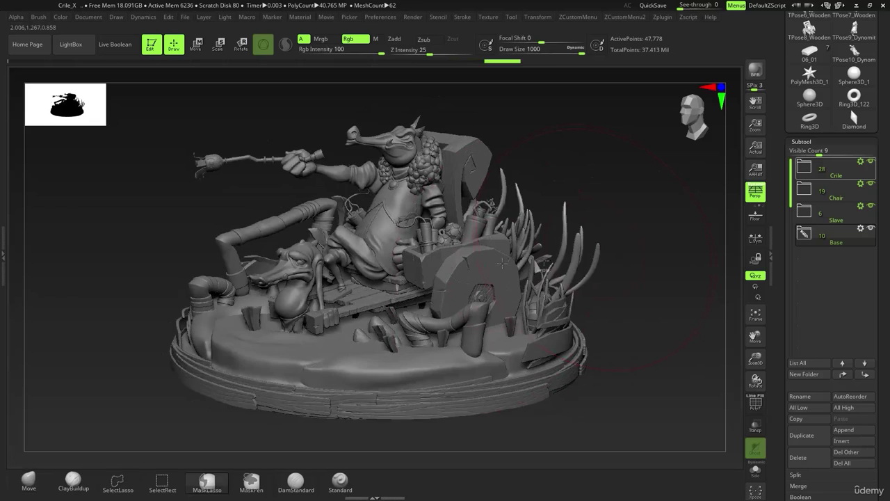 [Thivolan Moodley系列-国语]ZBrush2021初学者课程：雕刻鳄鱼克雷尔