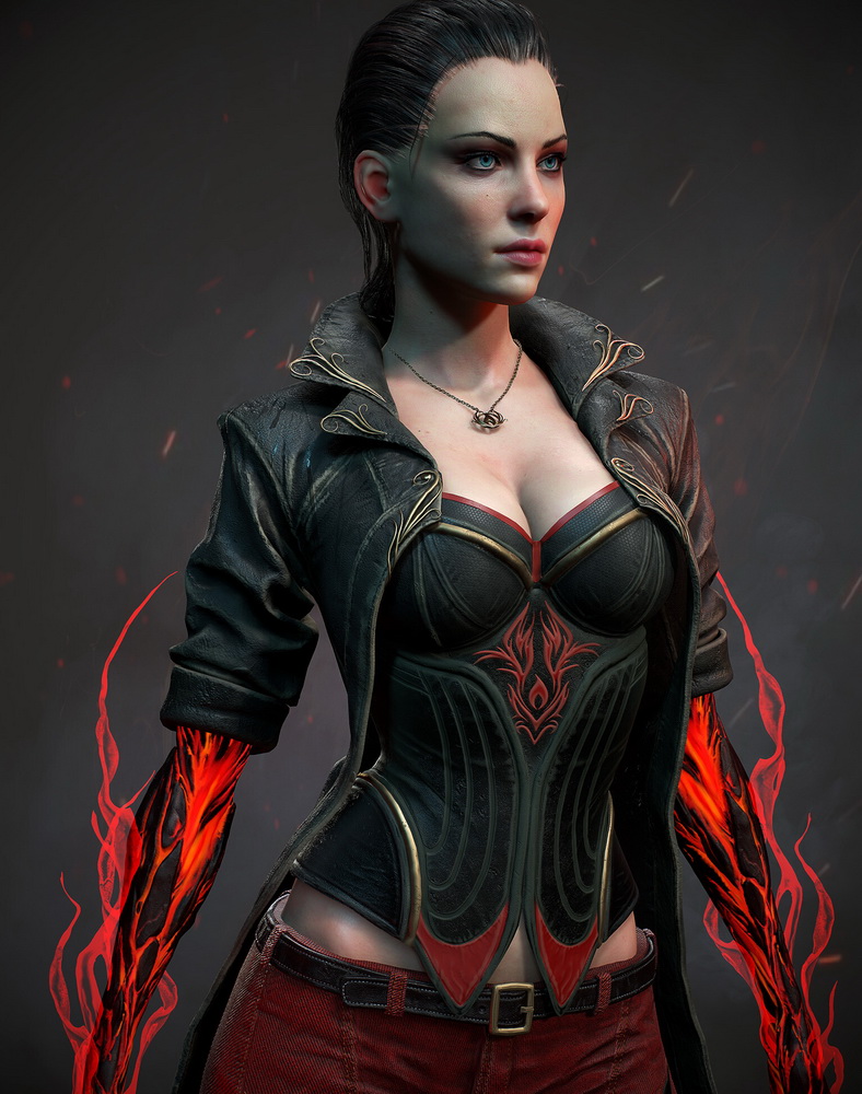 [artstation学院-O.Anufrieva国语][zbrush+substance]ArtWar游戏火焰女战士2020