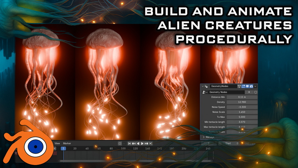 [artstation学院-3DTudor-国语]blender4.4几何节点-外星世界-触手、地形和照明大师班